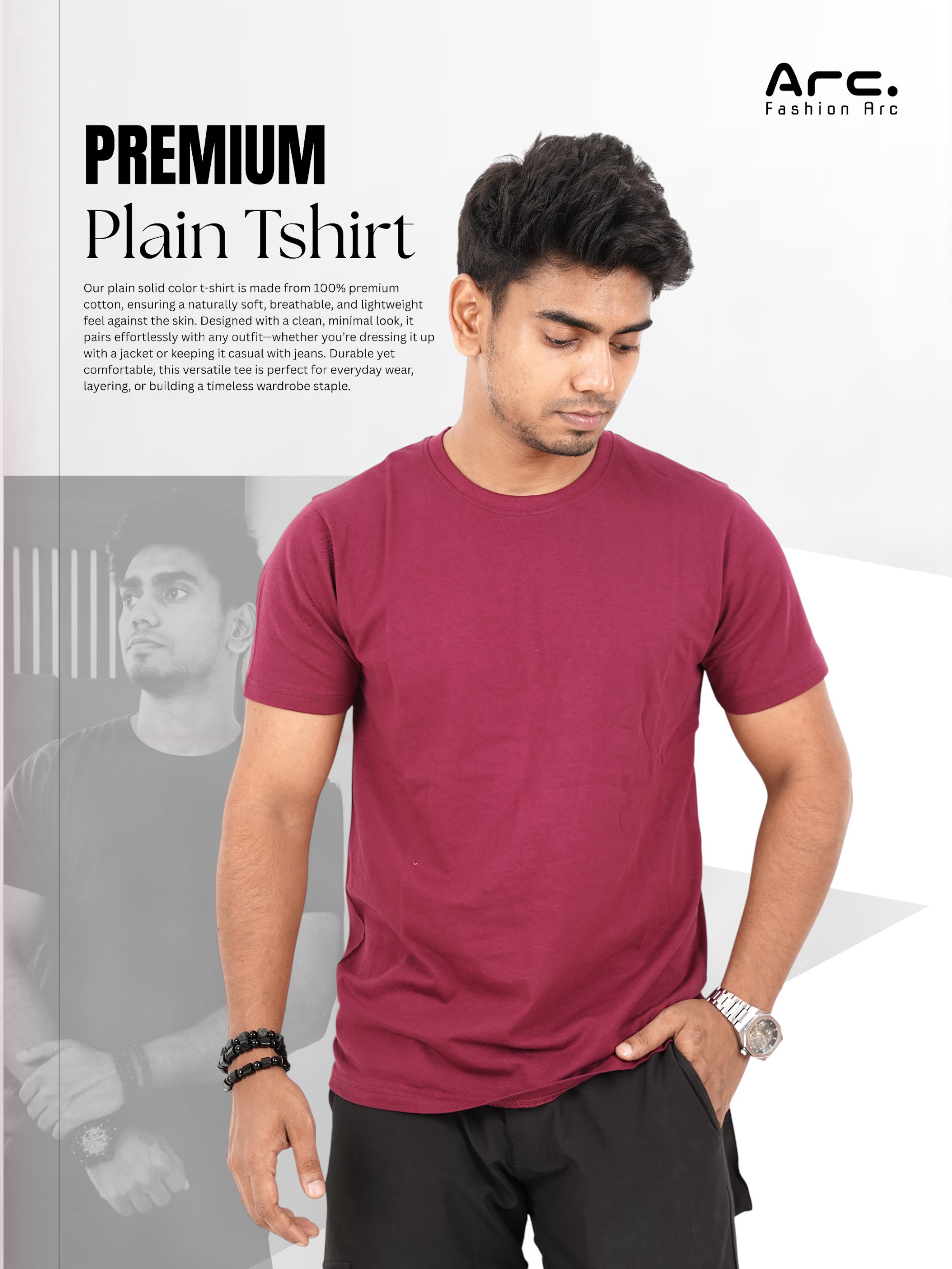 Image of Maroon Premium Plain Tshirt