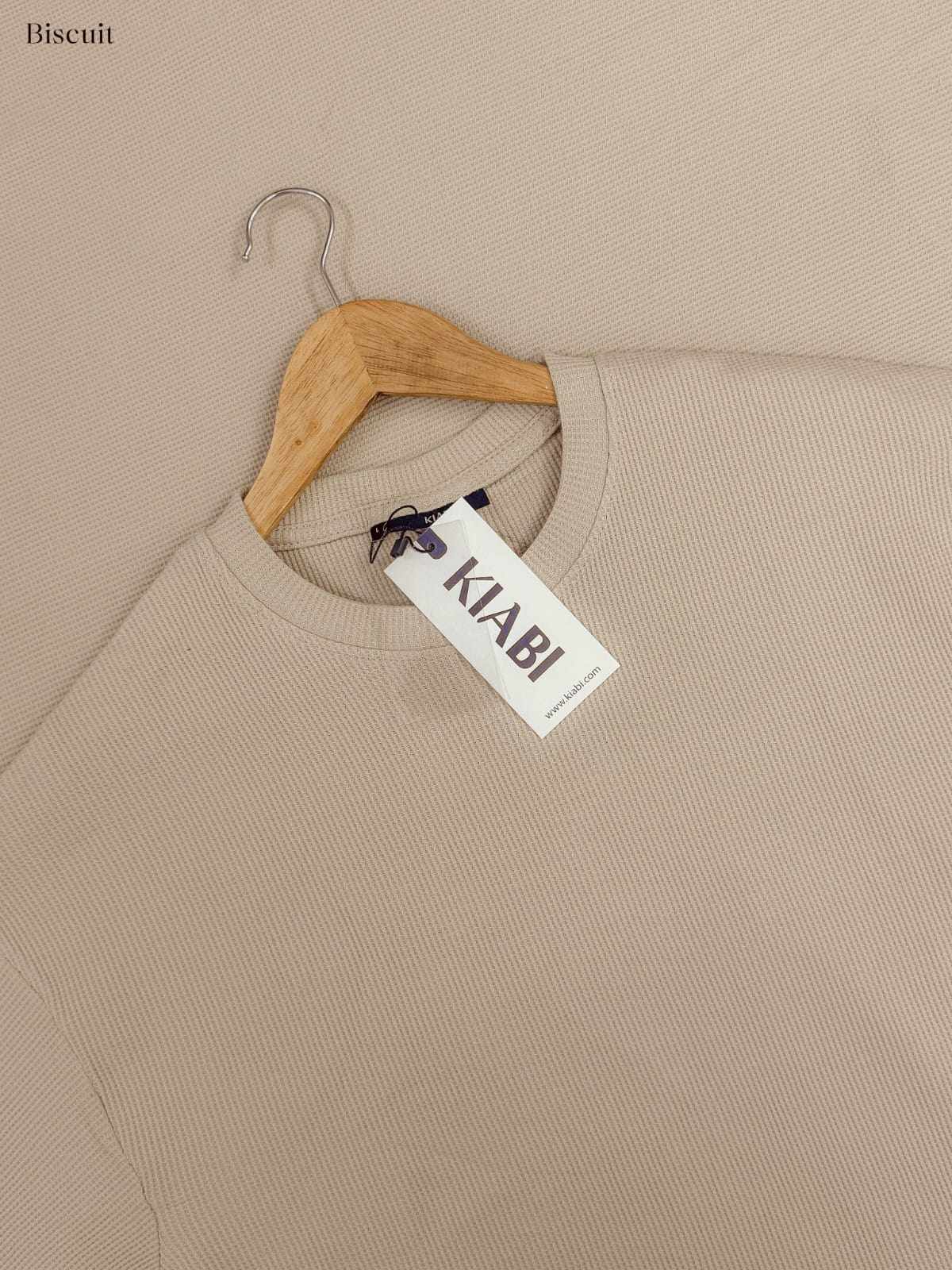 Image of Biscuit Premium Knit T-Shirt | Waffle drop shoulder