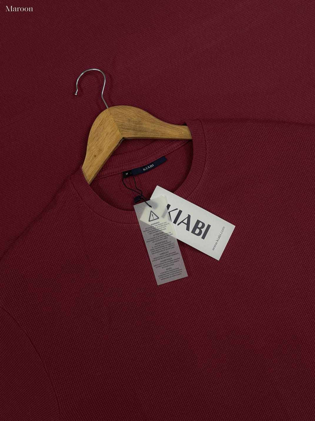 Image of Maroon Premium Knit T-Shirt | Waffle drop shoulder