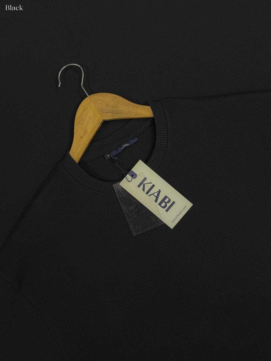 Image of Black Premium Knit T-Shirt | Waffle drop shoulder