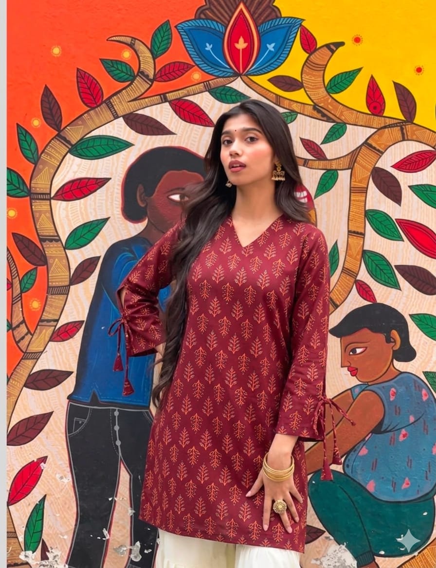 Image of Maroon Printed Short Kurti