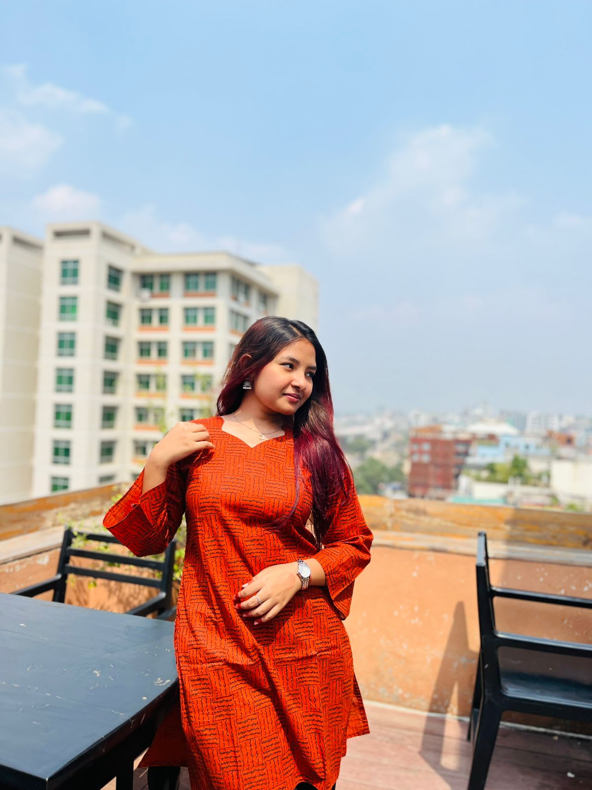 Image of Burnt Orange Printed Short Kurti