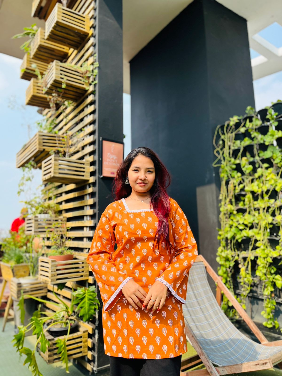 Image of Orange & White Printed Short Kurti Shirt