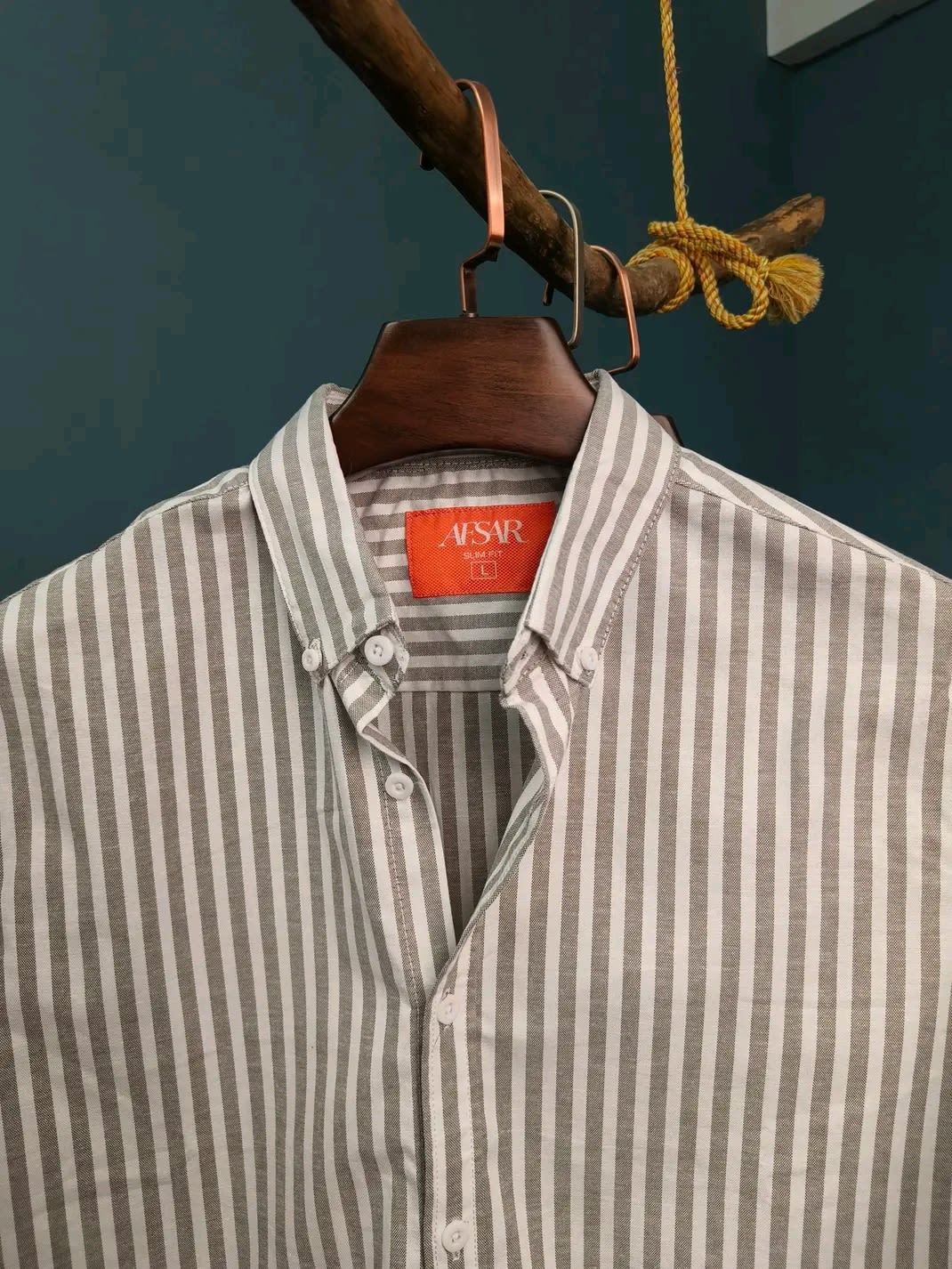 Image of White Shirt with Light Brown Streak Pattern – Simple Elegant Style
