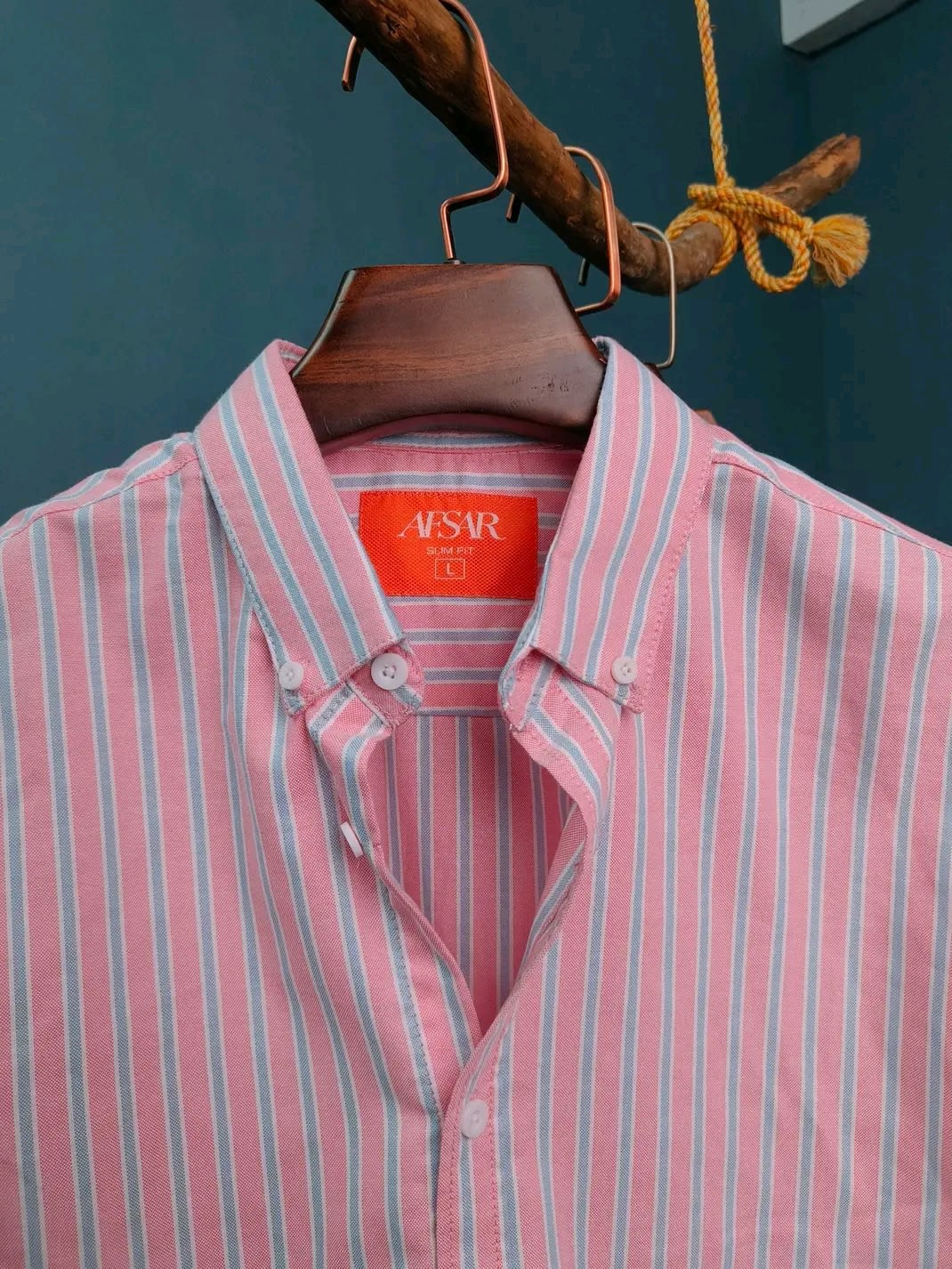 Image of Pink Shirt with Light Sky Blue Check Pattern.
