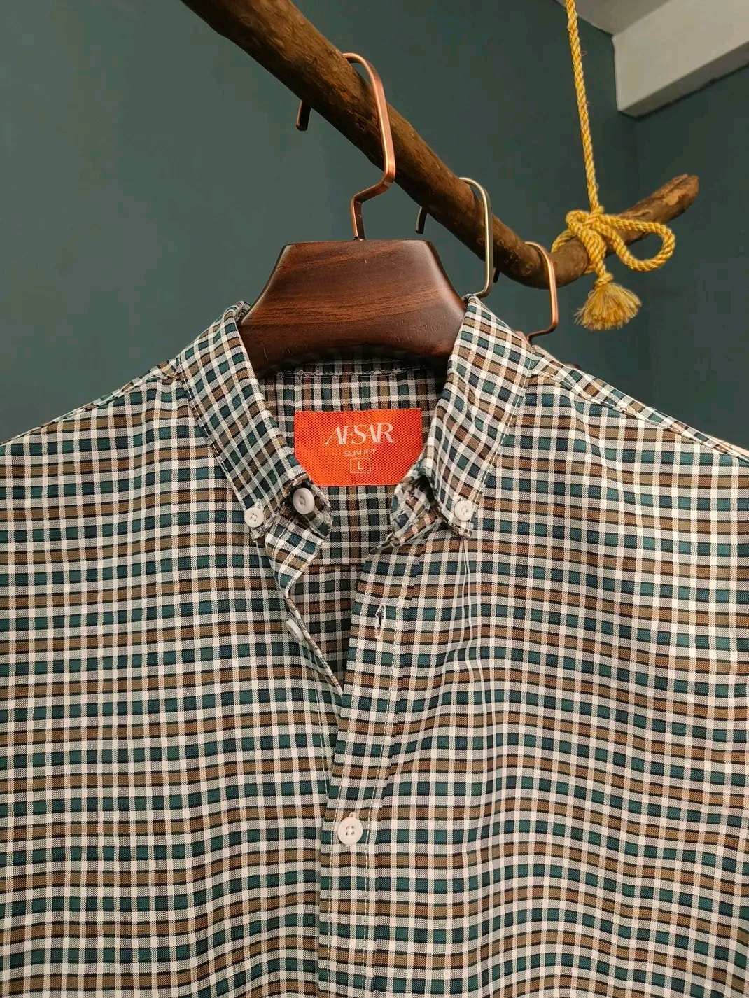 Image of Green, Light Brown & White Mixed Check Shirt