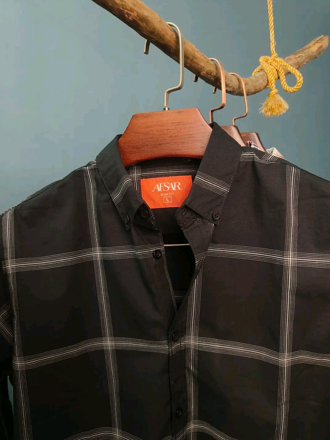 Image of Black Shirt with Large White Check Pattern