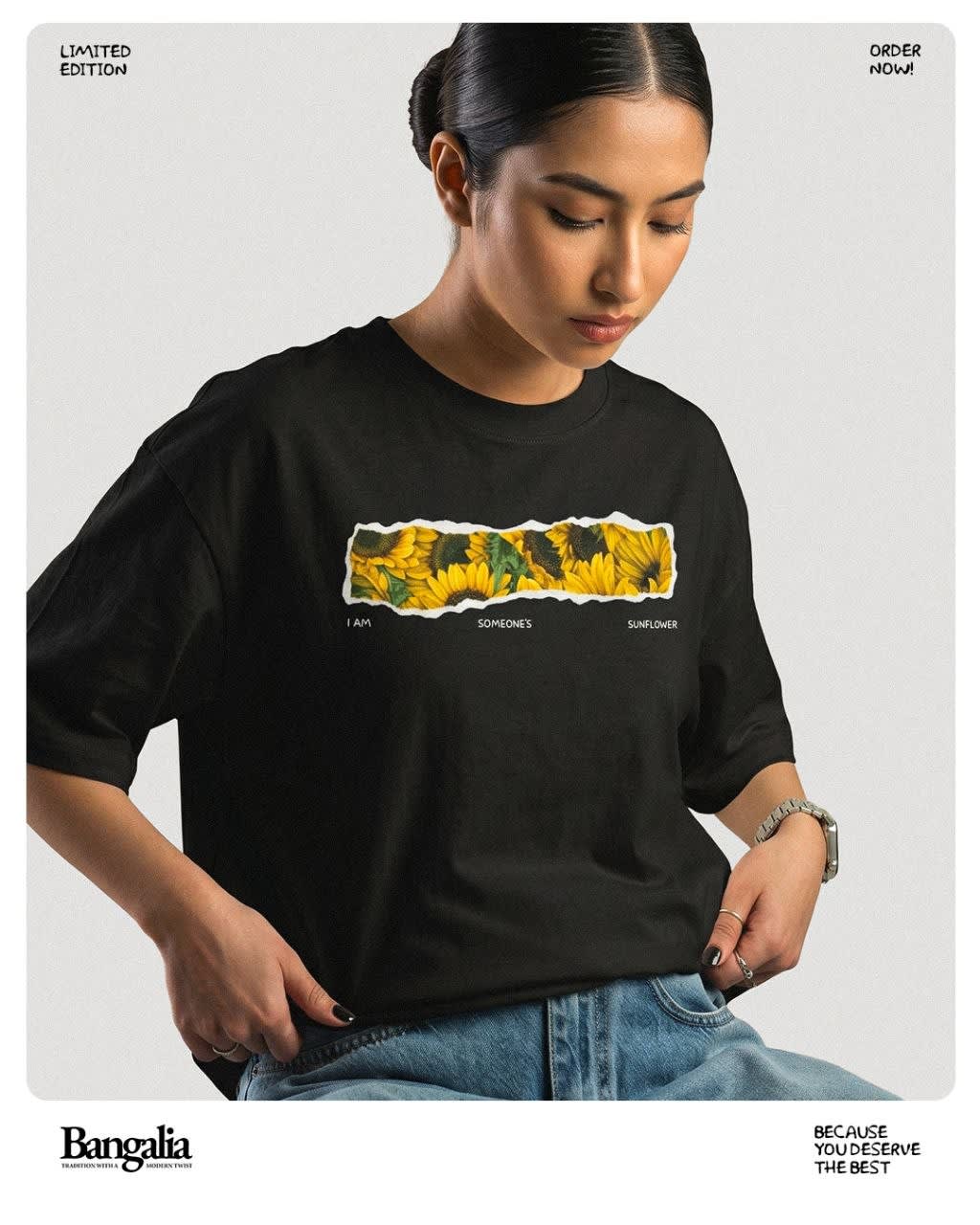 Image of Black Sunflower Graphic Oversized T-Shirt