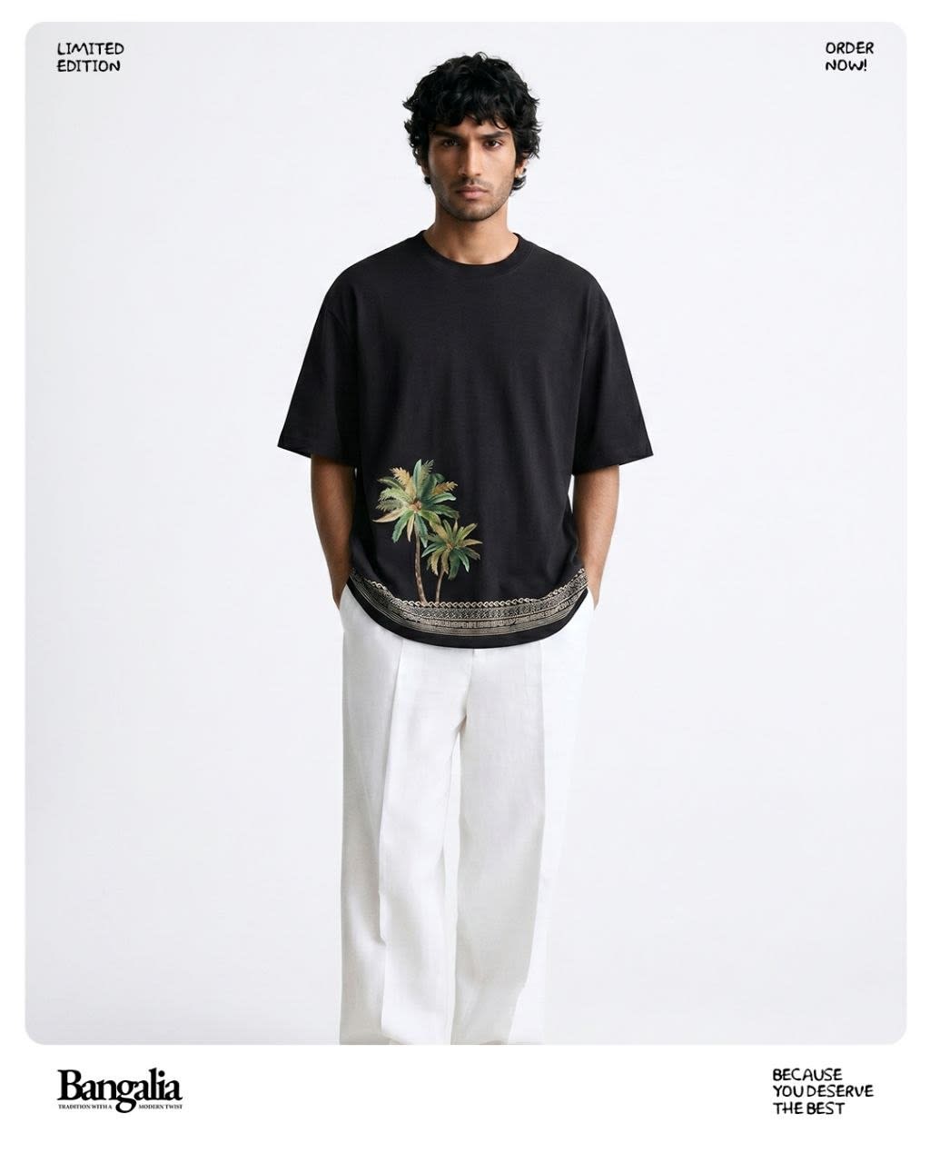 Image of Black Palm Tree Embroidered Oversized T-Shirt